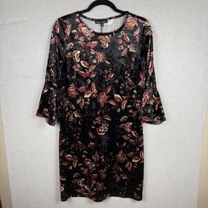 Alison Andrews Floral‎ Velvet Bell Sleeve Shift Dress Sz M Dark Romantic